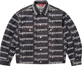 Supreme Jacquard Logos Denim Trucker Jacket Rigid Indigo