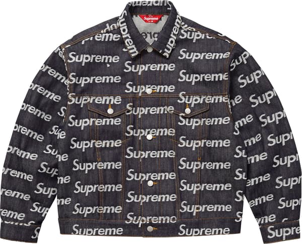 Supreme Jacquard Logos Denim Trucker Jacket - Rigid Indigo (front)
