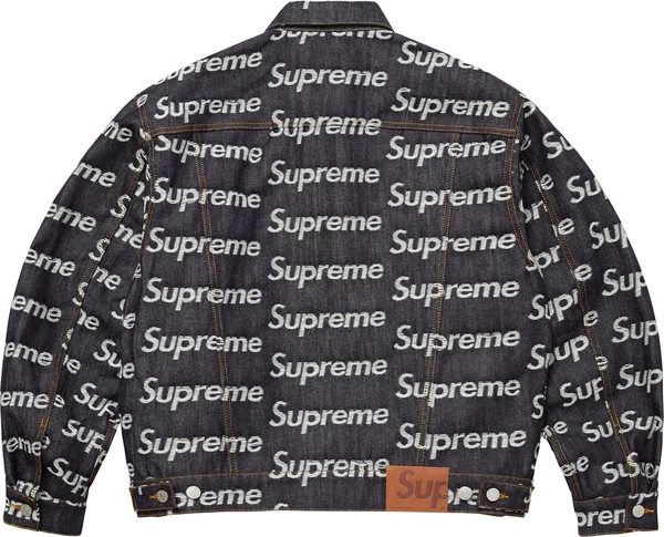 Supreme Jacquard Logos Denim Trucker Jacket - Rigid Indigo (front)