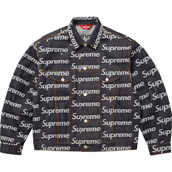 Supreme Jacquard Logos Denim Trucker Jacket - Rigid Indigo (front)