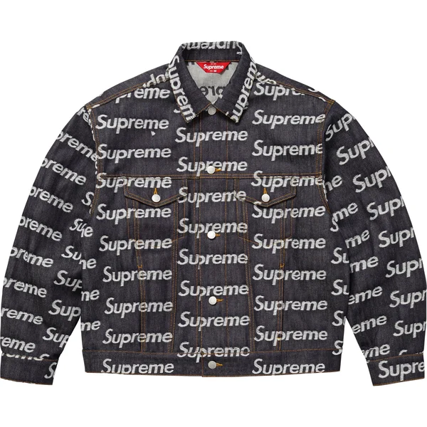 Supreme Jacquard Logos Denim Trucker Jacket - Rigid Indigo (front)