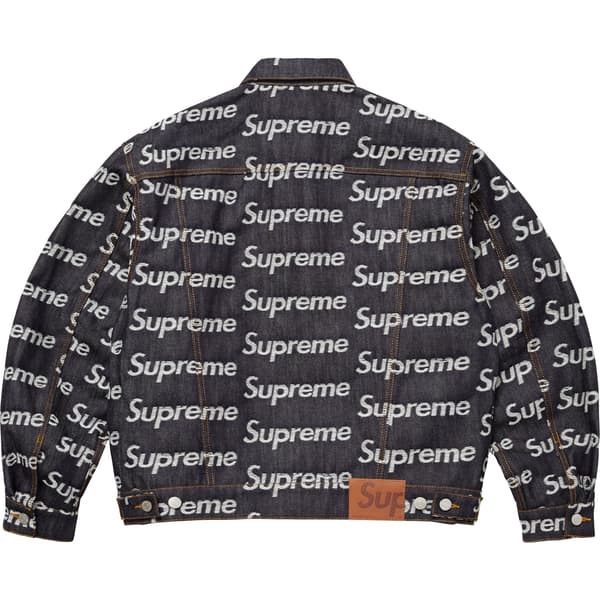 Supreme Jacquard Logos Denim Trucker Jacket - Rigid Indigo (front)