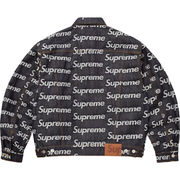 Supreme Jacquard Logos Denim Trucker Jacket - Rigid Indigo (front)