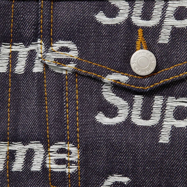 Supreme Jacquard Logos Denim Trucker Jacket - Rigid Indigo (front)