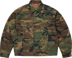 Supreme Jacquard Logos Denim Trucker Jacket Woodland Camo