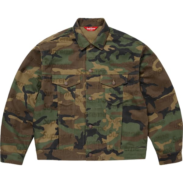 Supreme Jacquard Logos Denim Trucker Jacket - Woodland Camo (front)