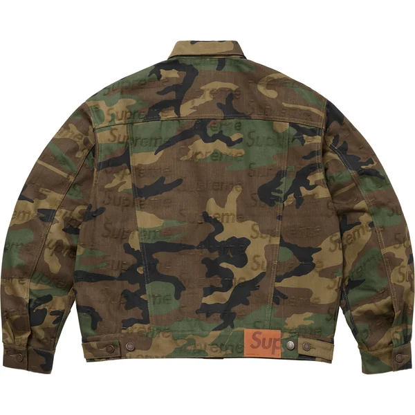 Supreme Jacquard Logos Denim Trucker Jacket - Woodland Camo (front)