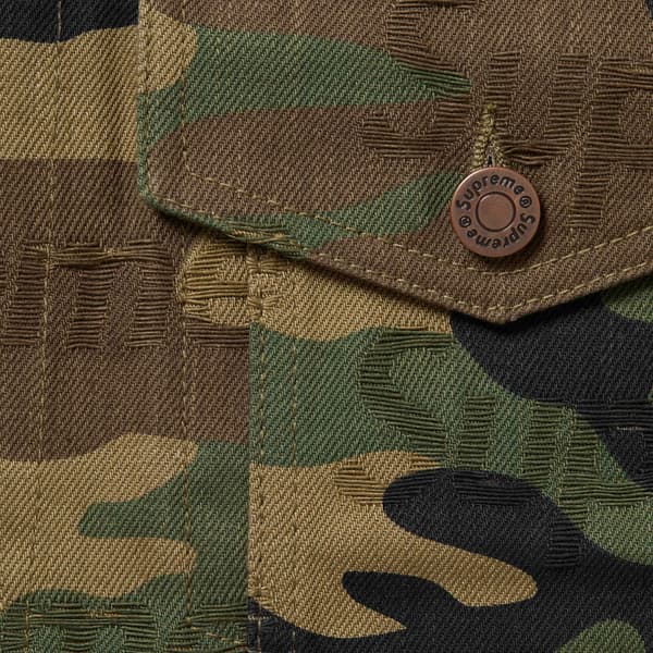 Supreme Jacquard Logos Denim Trucker Jacket - Woodland Camo (front)
