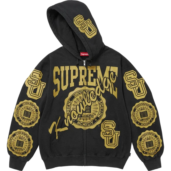 Supreme Knowledge Reigns Zip Up Hooded Sweatshirt - Black (front)