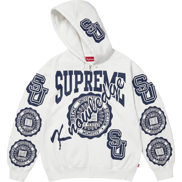 Supreme Knowledge Reigns Zip Up Hooded Sweatshirt - White (front)