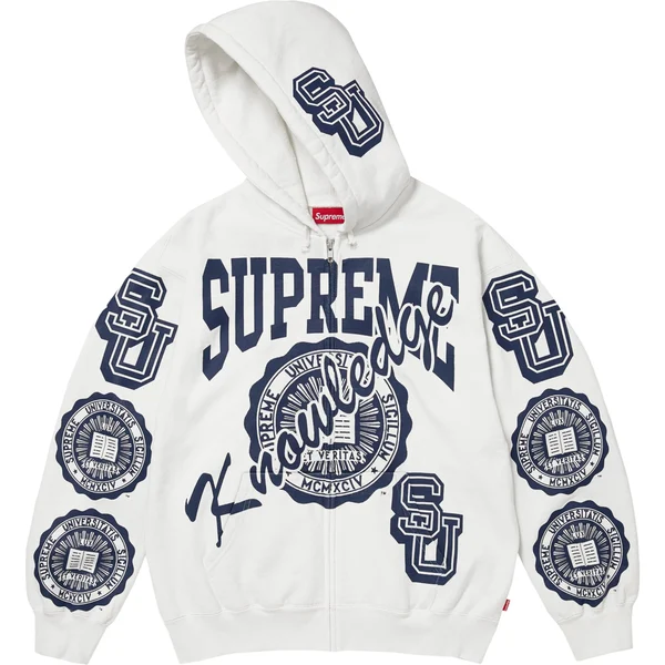 Supreme Knowledge Reigns Zip Up Hooded Sweatshirt - White (front)