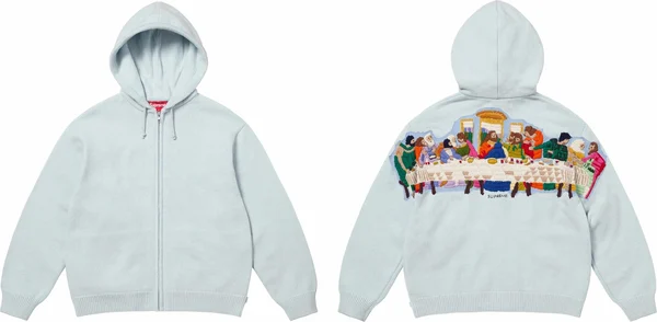 Supreme Last Supper Embroidered Zip Up Hooded Sweater - Product Image