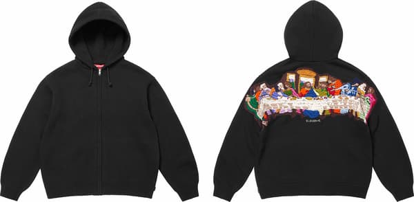 Supreme Last Supper Embroidered Zip Up Hooded Sweater - Black (front)