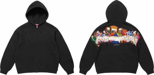 Supreme Last Supper Embroidered Zip Up Hooded Sweater - Black (front)