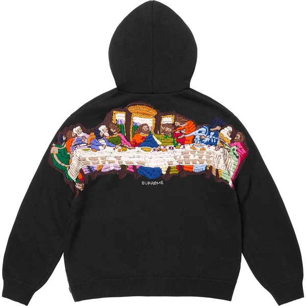 Supreme Last Supper Embroidered Zip Up Hooded Sweater - Black (front)