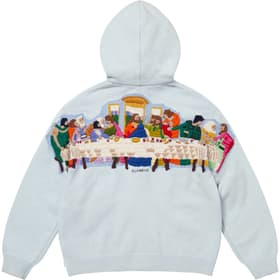 Supreme Last Supper Embroidered Zip Up Hooded Sweater Light Blue