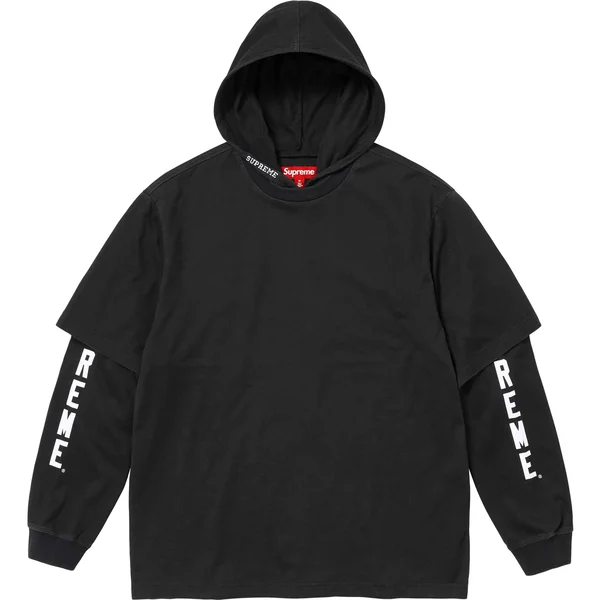 Supreme Layered Hooded L/S Top - Black (front)