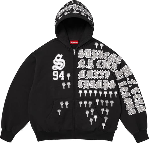 Supreme League Champs Zip Up Hooded Sweatshirt - Black (front)