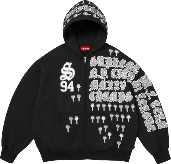 Supreme League Champs Zip Up Hooded Sweatshirt - Black (front)