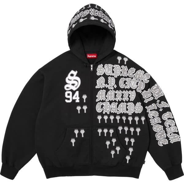 Supreme League Champs Zip Up Hooded Sweatshirt - Black (front)