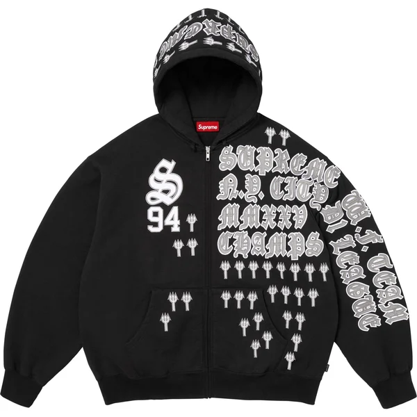 Supreme League Champs Zip Up Hooded Sweatshirt - Black (front)