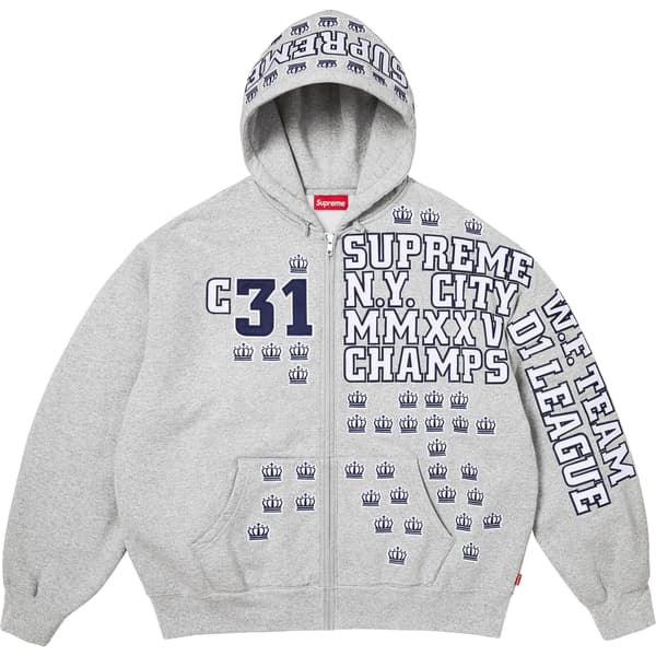 Supreme League Champs Zip Up Hooded Sweatshirt - Heather Grey (front)