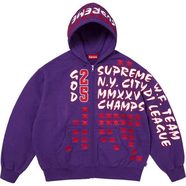 Supreme League Champs Zip Up Hooded Sweatshirt - Purple (front)