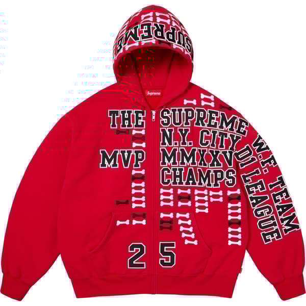 Supreme League Champs Zip Up Hooded Sweatshirt - Red (front)