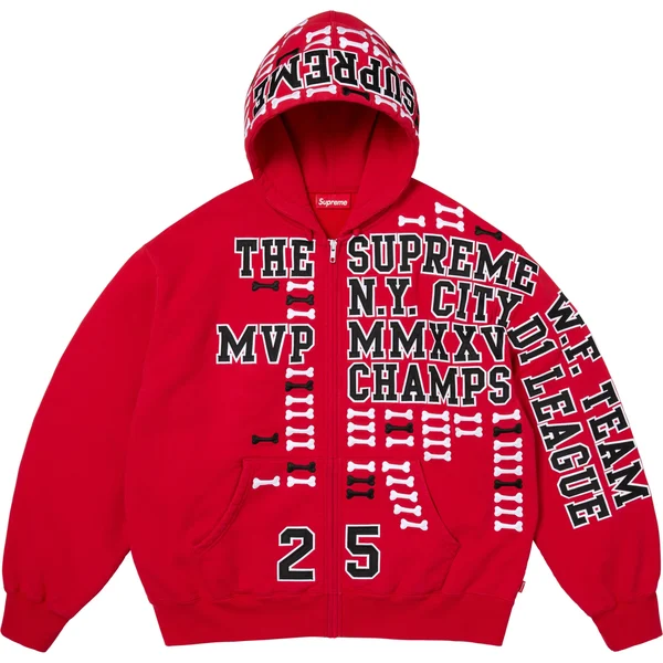 Supreme League Champs Zip Up Hooded Sweatshirt - Red (front)
