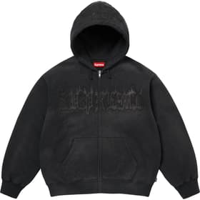 Supreme Leather Appliqué Zip Up Hooded Sweatshirt Black