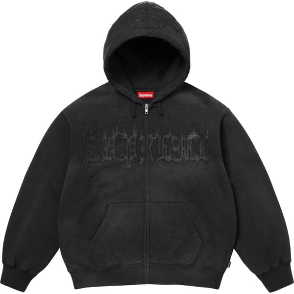 Supreme Leather Appliqué Zip Up Hooded Sweatshirt - Black (front)