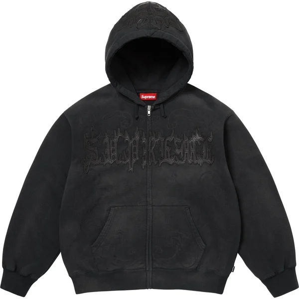 Supreme Leather Appliqué Zip Up Hooded Sweatshirt - Black (front)