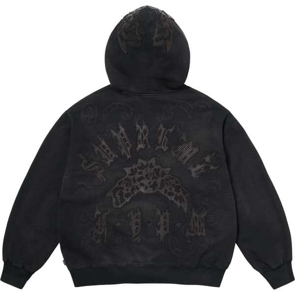 Supreme Leather Appliqué Zip Up Hooded Sweatshirt - Black (front)