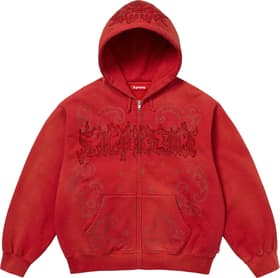 Supreme Leather Appliqué Zip Up Hooded Sweatshirt Burnt Red