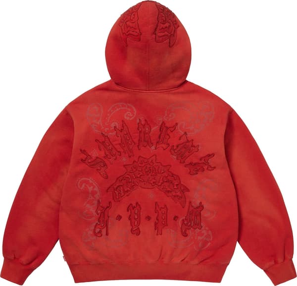 Supreme Leather Appliqué Zip Up Hooded Sweatshirt - Burnt Red (front)