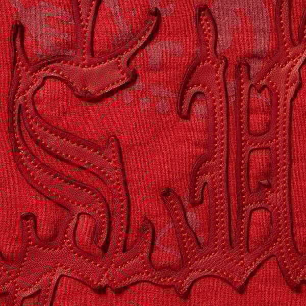 Supreme Leather Appliqué Zip Up Hooded Sweatshirt - Burnt Red (front)