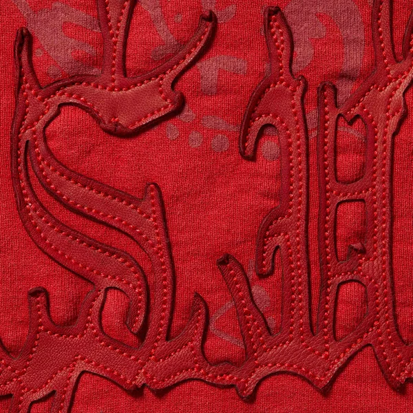 Supreme Leather Appliqué Zip Up Hooded Sweatshirt - Burnt Red (front)