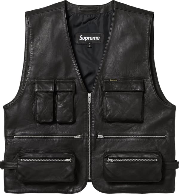 Supreme Leather Cargo Vest - Black (front)