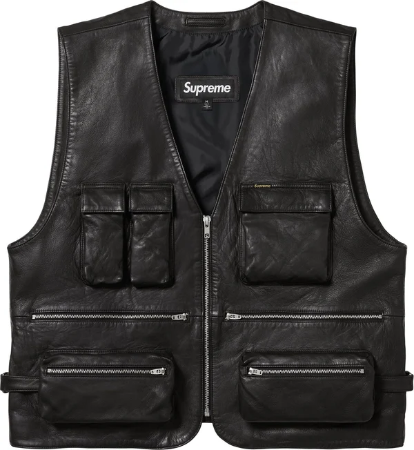 Supreme Leather Cargo Vest - Black (front)