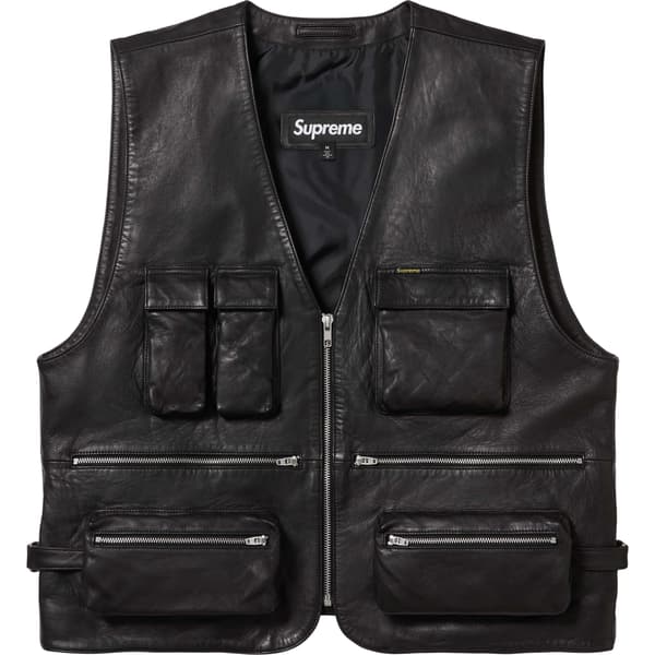 Supreme Leather Cargo Vest - Black (front)