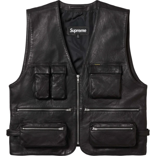 Supreme Leather Cargo Vest - Black (front)