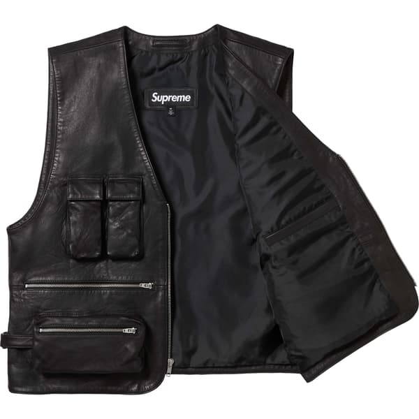 Supreme Leather Cargo Vest - Black (front)