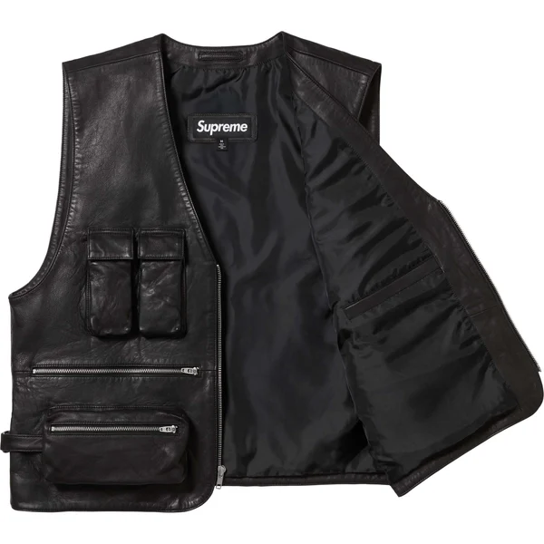 Supreme Leather Cargo Vest - Black (front)