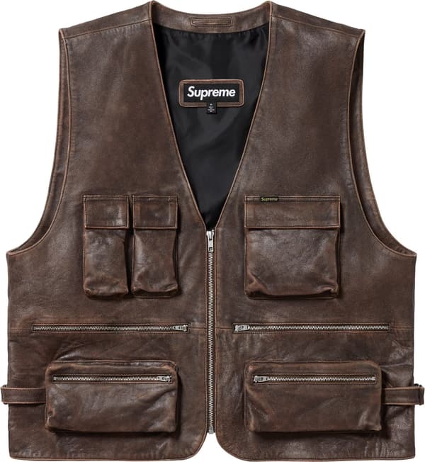 Supreme Leather Cargo Vest - Brown (front)