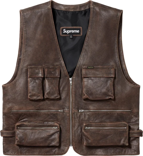 Supreme Leather Cargo Vest - Brown (front)