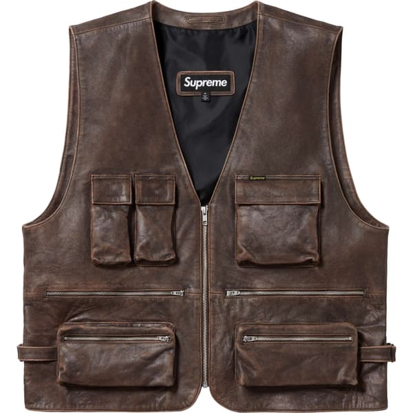 Supreme Leather Cargo Vest - Brown (front)