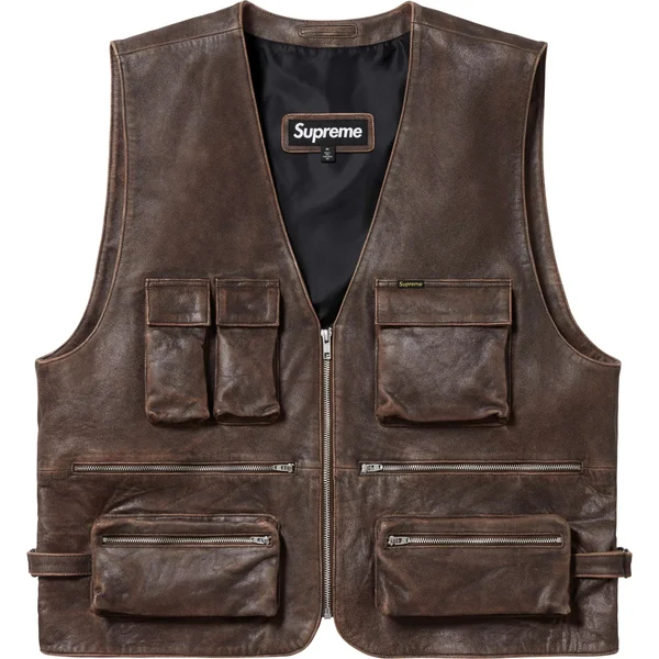 Supreme Leather Cargo Vest - Brown (front)
