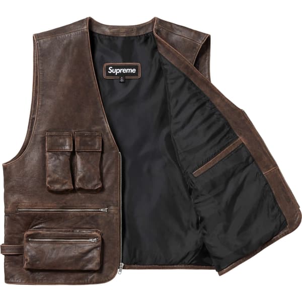 Supreme Leather Cargo Vest - Brown (front)