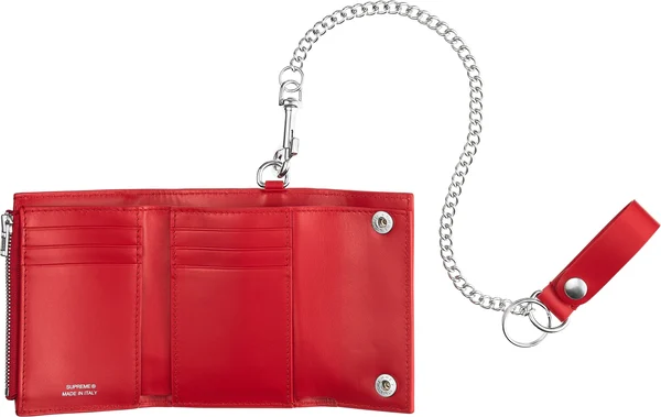 Supreme Leather Chain Wallet - Red (front)