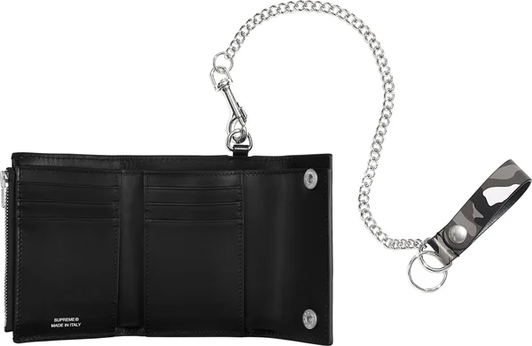 Supreme Leather Chain Wallet - Snow Camo (front)